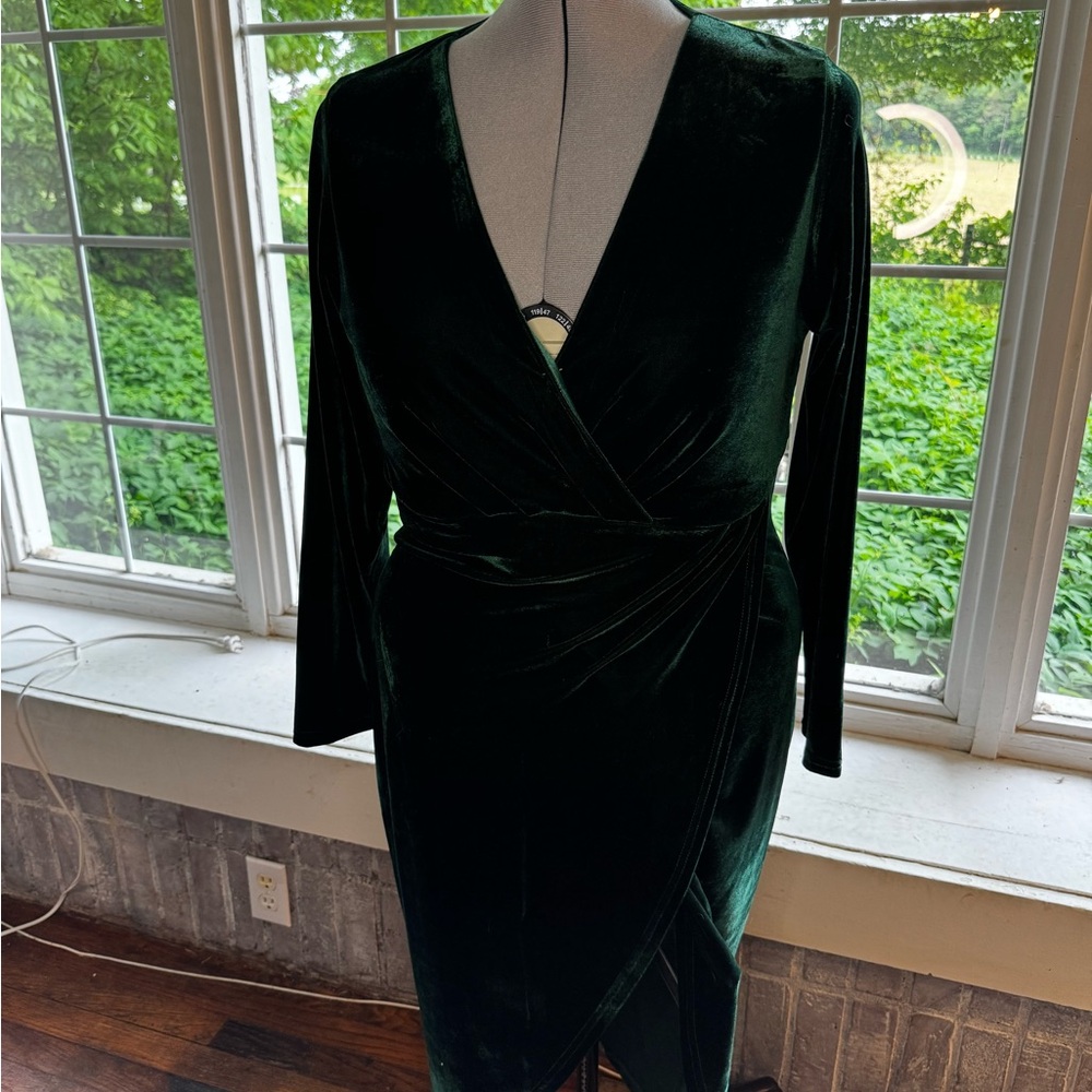 SHEIN Green Ruched Wrap Cocktail Dress
